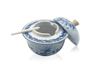 KUWORD Ash tray 1 set Ashtray with Lid Cigar Ashtrays for Patio or Indoor outdoor Ash tray Holder for Smokers Desktop Ashtray for Weed Home Office Decoration Ceramic Windproof-Lucky Flower