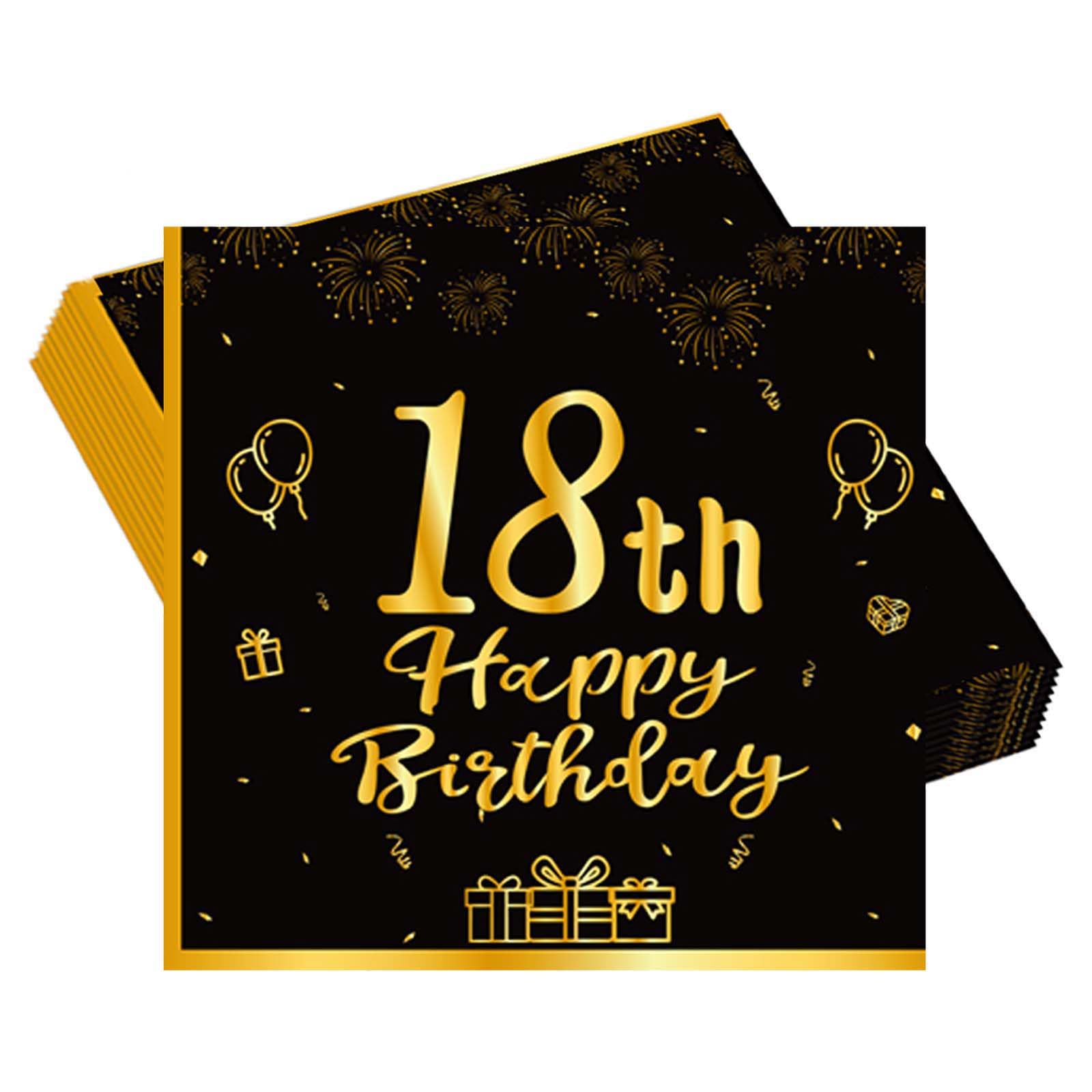 POPOYU 20pcs Black and Gold Napkins 18th, Happy Birthday Disposable Tableware Paper Napkins, Happy 18th Birthday Decorations Paper Tissues for Men,Women,Him,Her 18th Birthday Gifts Party Supplies
