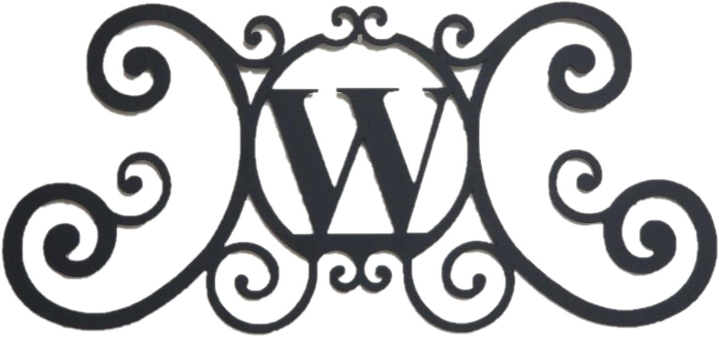 Bookishbunny Monogram Initial Letter A-Z Wrought Iron Metal Scrolled Door Wall Decoration Plaque Art, 24 x 11 inch 2mm Thick (W)