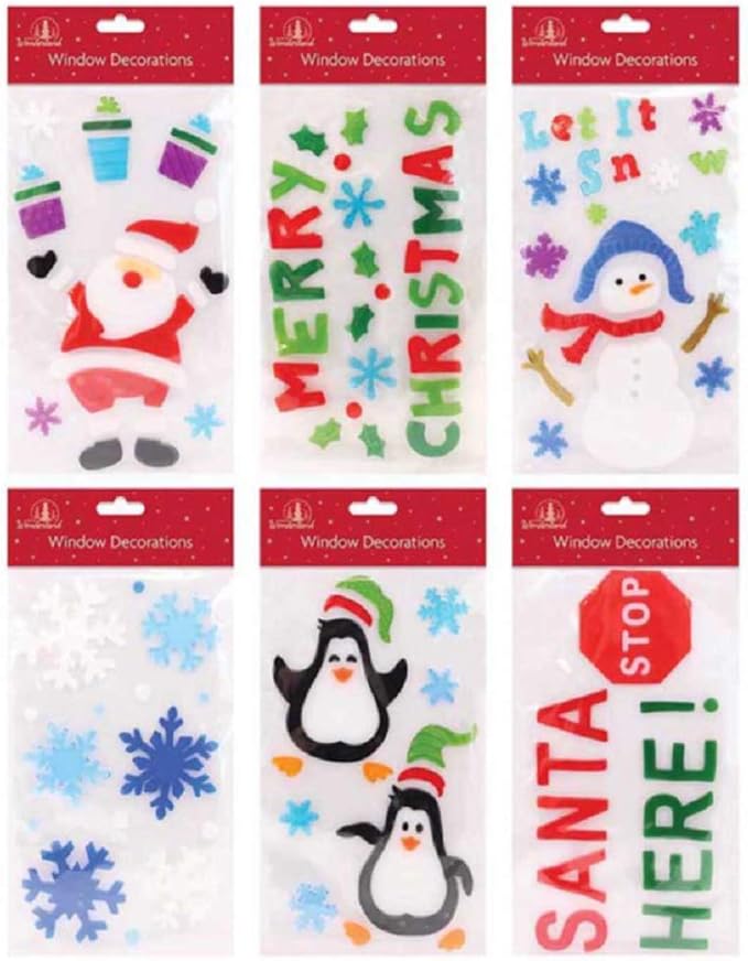 The Home Fusion Company Set of 6 x Christmas Xmas Rectangle Window Gel