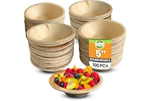 RAJ UNIQUE COLLECTION Raj Disposable Palm Leaf Bowls (100 Count, 5" Bowls) Strong Bowl Like Bamboo Party Bowl - Decorative Compostable Tableware for Lunch, Dinner, Birthday, Outdoor, BBQ, Picnic, Parties