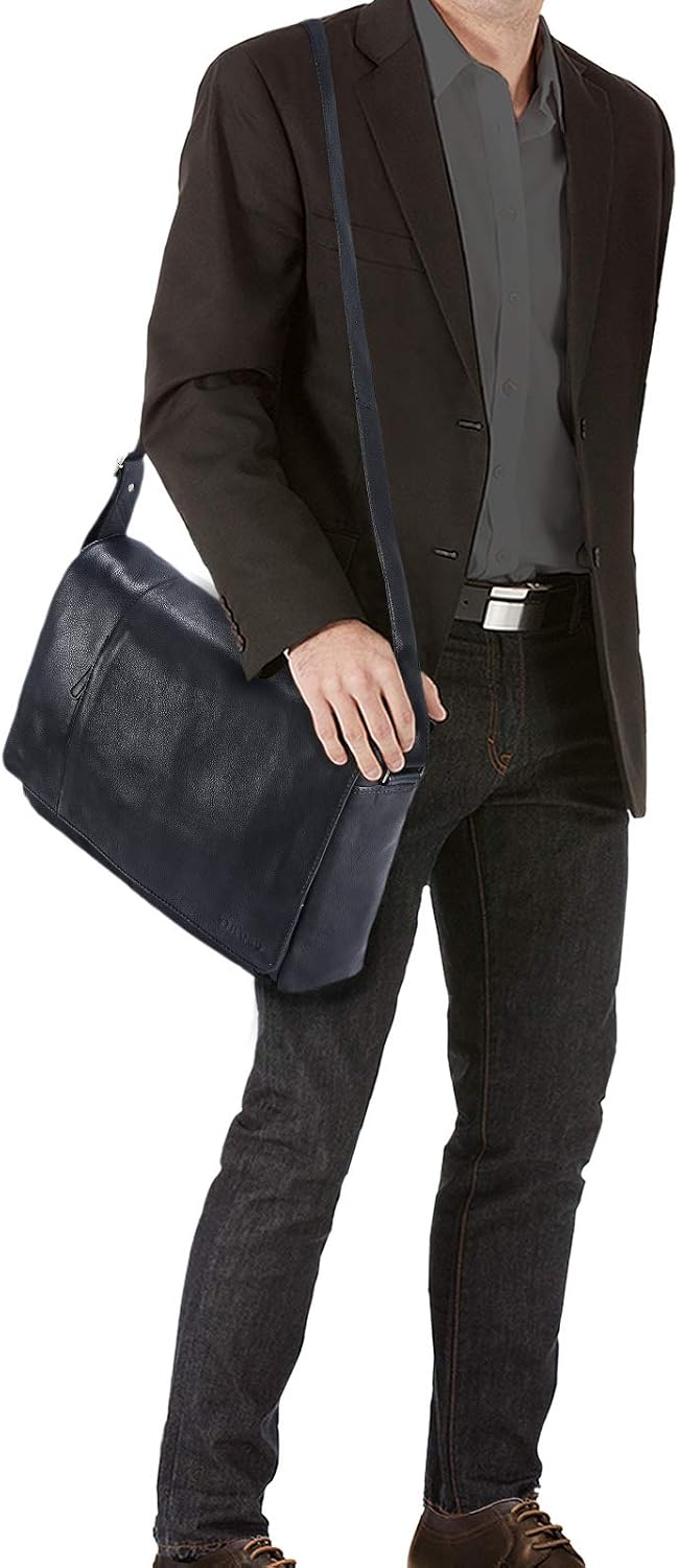 STILORD Black Leather Bag Men Laptop 15.6 inches Messenger Bag Unisex Elegant Shoulder Bag for University Office Freetime in Genuine Buffalo Leather - Image 3