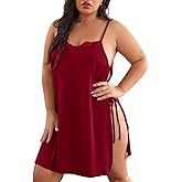 XAKALAKA Women Plus Size Lace Babydoll Lingerie Side Slit Strappy Chemise Sleepwear