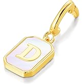 Leovqn Letter Charms Gold Initial Charm with Clasp Rectangle Alphabet Letter Pendants for Necklace Bracelet