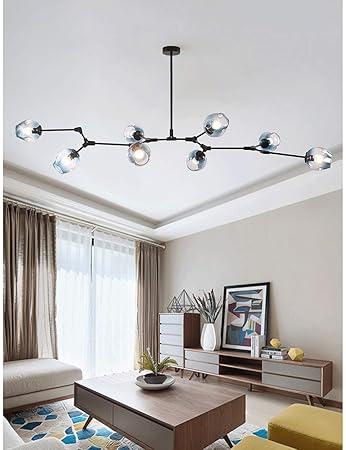 Gradient Blue Glass Shade Chandelier Black Chandelier For