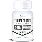 HealthFare Lithium Orotate 5mg | 200 Tablets | Trace Mineral Supplement | Vegetarian, Non-GMO, Gluten-Free | Made in The USA