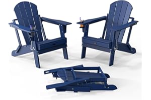 VINGLI Plastic Adirondack Chairs Set of 2, Folding with Cup Holder, Waterproof HDPE Material, Comfortable 380lb Weight Capacity for Outdoor Pool Patio Lounge Chair Lawn Furniture Firepit (Navy Blue)