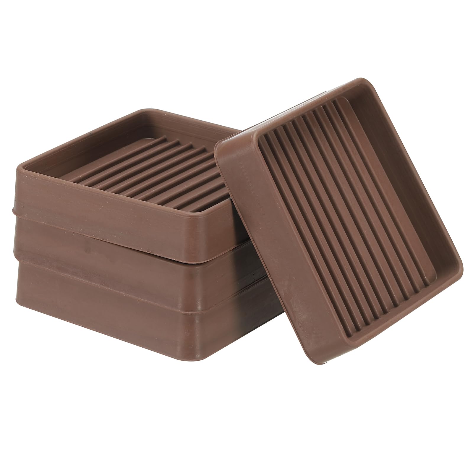 PATIKIL 2.5"x2.5" Square Rubber Furniture Pads, 4 Pack Non Slip Caster Cups Anti Skid Floor Protectors for Furniture Feet Bed Couch Chair Table Stopper, Brown
