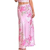 Milumia Women's Floral Print Long Skirt Boho Split Side Vacation Fishtail Long Skirts
