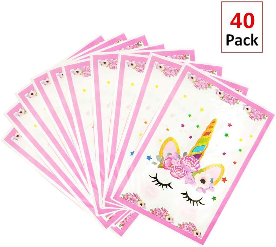 EIXJA 40 Plastic Unicorn Party Bags Birthday Party Gift