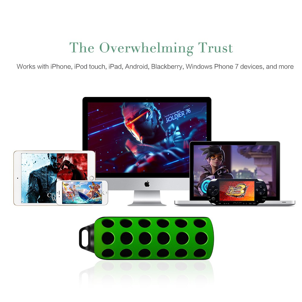 Outdoor Bluetooth Speaker,Horsky Ultra Portable Stereo Sport Wireless Speaker Life Waterproof Bass Superior Sound Built-in Mic Long Playtime Output 3Wx2 with Carabiner Green/Black