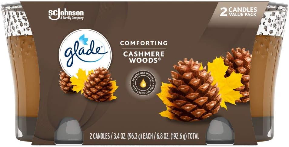 Glade Jar Candle Air Freshener, Cashmere Woods, 2 candles, 6.8 oz (Packaging May Vary): Health & Personal Care