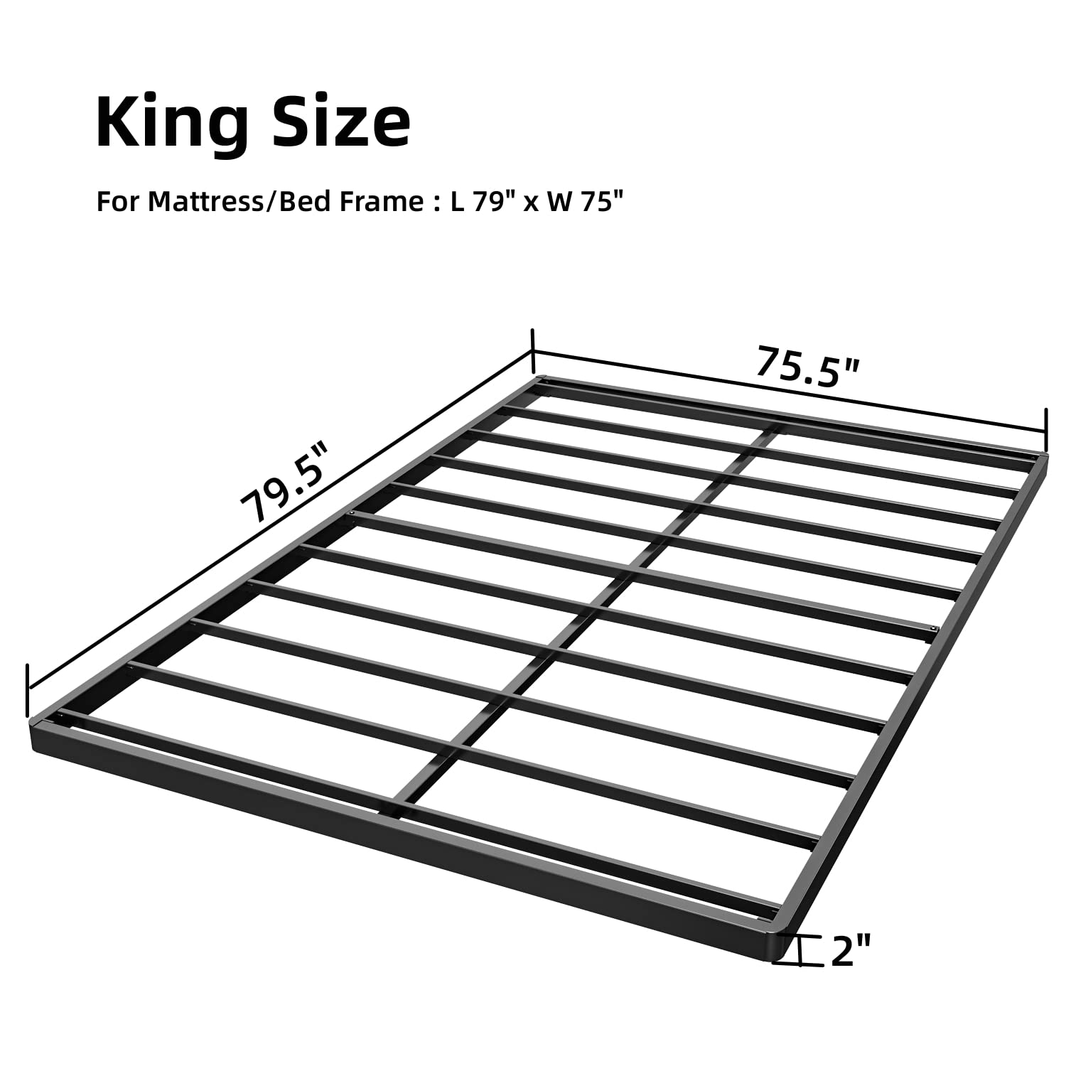 Aardhen King 2 Inch Box Spring & Bed Slat Replacement/Metal Frame With