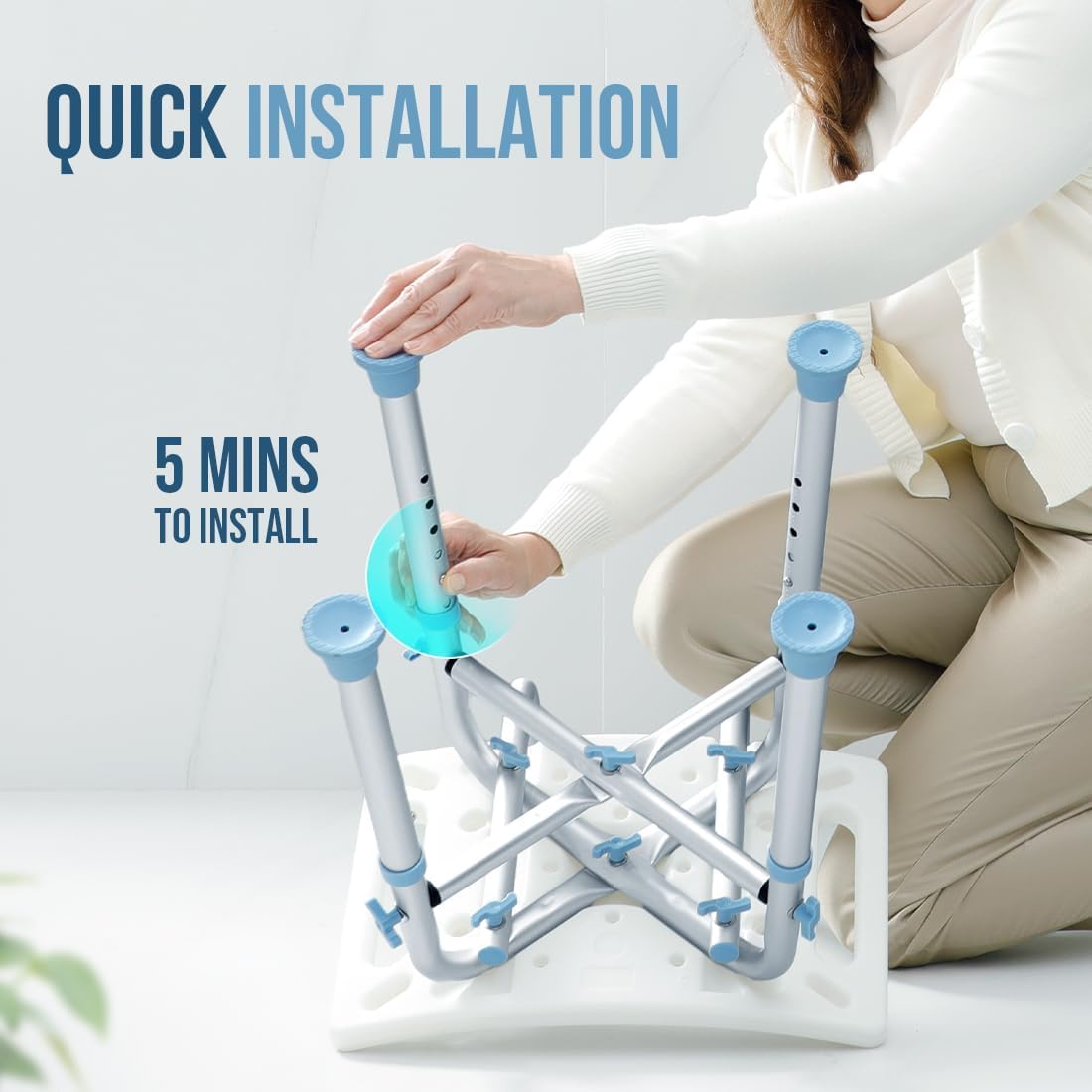 OasisSpace Heavy Duty Shower Chair with Back 500lb, EVA Padded Bath Seat with Height Adjustable Tube- Medical Tool Free Anti-Slip Shower Bench Bathtub Stool for Elderly, Senior, Handicap & Disabled