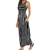 Hount Women's Summer Sleeveless Striped Flowy Casual Long Maxi Dress with Pockets