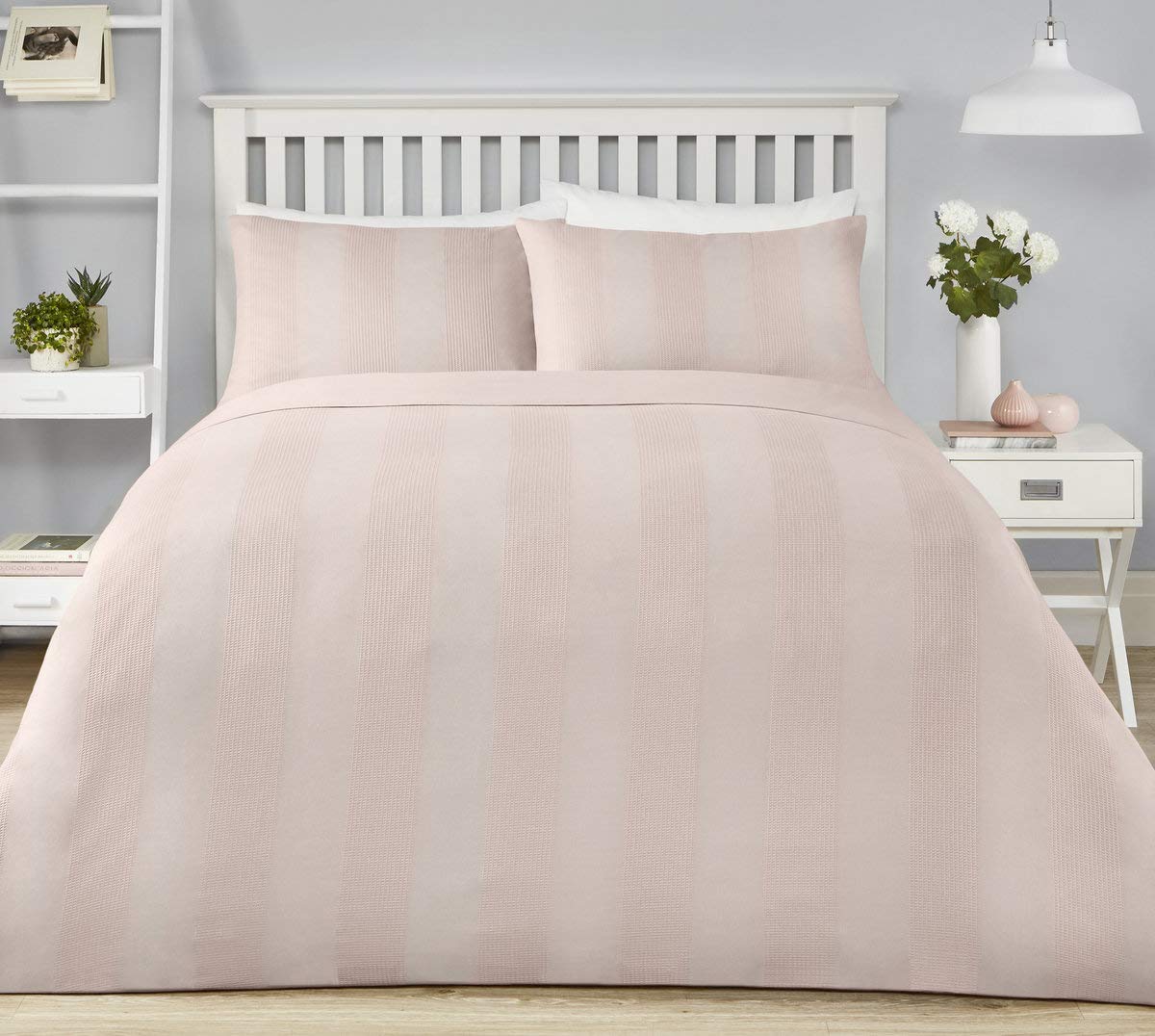 Serene - Waffle Stripe - Easy Care Duvet Cover Set - Super-King Bed Size in Blush