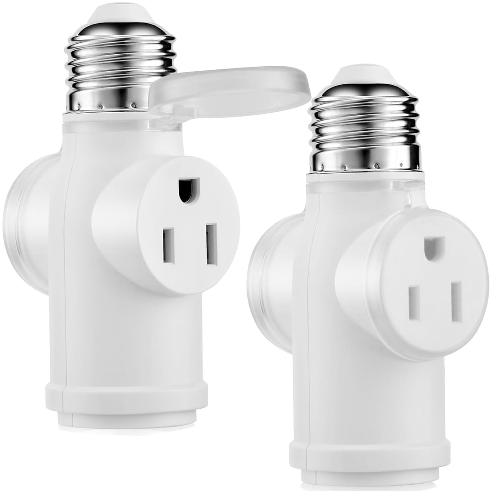 Photo 1 of Onite Light Socket Outlet Adapter, Update to 3 Prong Plug Splitter with Waterproof and Dustproof Cover for Outdoor & Indoor, (White, 2-Pack)