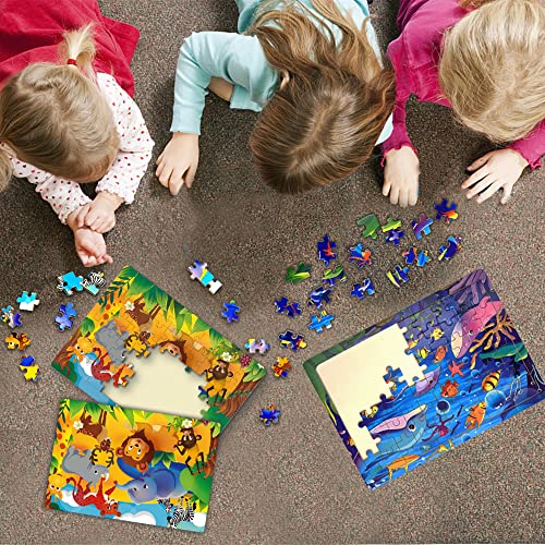 Puzzles en Bois Enfant, Jouet Bébé Éducatif Apprentissage, Jouet en Bois de 60 Pièces avec 3 Thèmes (océan, Espace, Animaux), Cadeau Noël d’Anniversaire pour Garçon Fille de 3 4 5 Ans