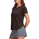 PINSPARK Workout Tops for Women UPF 50+ Yoga Shirts Short Sleeve Athletic Tops with Side Slits Running Gym Tee Top Loose Fit