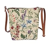 Ladies Garden Flower Tapestry Lightweight Top Zip Cross body Bag Sling Bag with Adjustable Strap by Signare with Sunflower Poppy Butterfly Dragonfly (SLING -MGD)