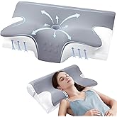 Effective Pain Relief Cervical Neck Pillow for Sleeping, Memory Foam Pillows for Neck Support, Odorless Contour Side Pillow, Ergonomic Bed Pillow for Back Stomach Sleeper (Grey and White)