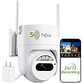 TIEJUS 3MP Security Camera Outdoor - 2.4G/5G Wi-Fi, 24/7 Recording Wired Power, 360° Pan-Tilt View, Motion Tracking, Color Night Vision, 2-Way Audio, Works with Alexa, Cloud & SD Card Storage, IP66