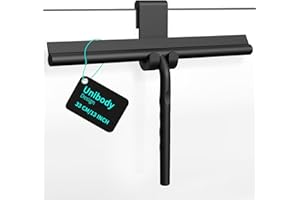 ecooe Silicone Shower Squeegee with Hanger, 13″/33cm Shower Glass Cleaner Wiper, Black Window Squeegee Scraper with Stainless Steel Core for Home Bathroom Kitchen Car Glass Doors