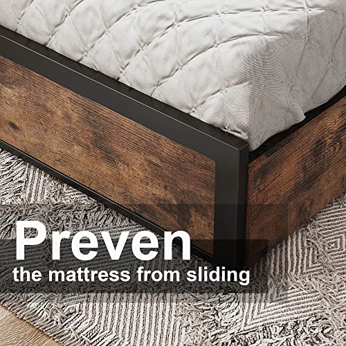 LIKIMIO Queen Bed Frame with Storage Drawer, 2Tier Storage Headboard