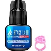 STACY LASH Extra Strong Evolution Eyelash Extension Glue (0.17fl.oz / 5ml) / 0.5-1 Sec Dry/Retention &ndash; 8 Weeks/Black Adhesive/Lash Tech Supplies + Glue Ring