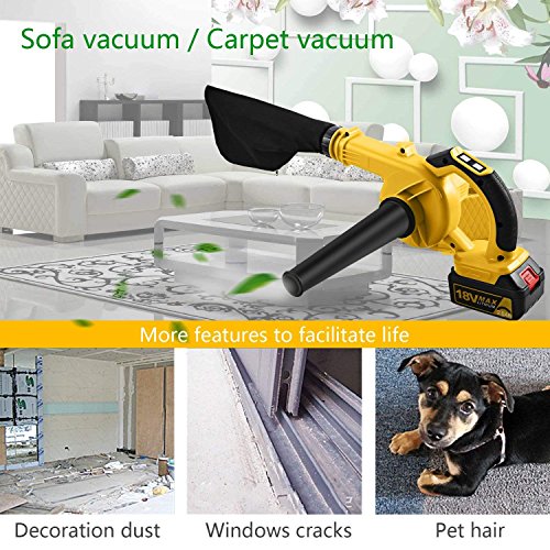 Kaluo Cordless Handheld Blower with Dust Bag, 2Ah 18V Blower for Leaf Dust Blower Vehicle Dryer(US STORAGE) (Yellow-18V)