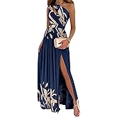 ECDAHICC Women's Sexy One Shoulder Cutout Pleated Maxi Dress Sleeveless High Slit Formal Evening Party Bridesmaid Dresses