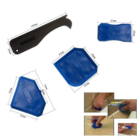 Generic 4PCS Blue Hand Tools Caulking Tool Kit Finish Joint Sealant Silicone Grout Remover Scraper Tool Parts