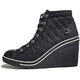 epdavin Women's Casual Canvas High Top High Heel Wedges Quilted Lace Up Sneakers