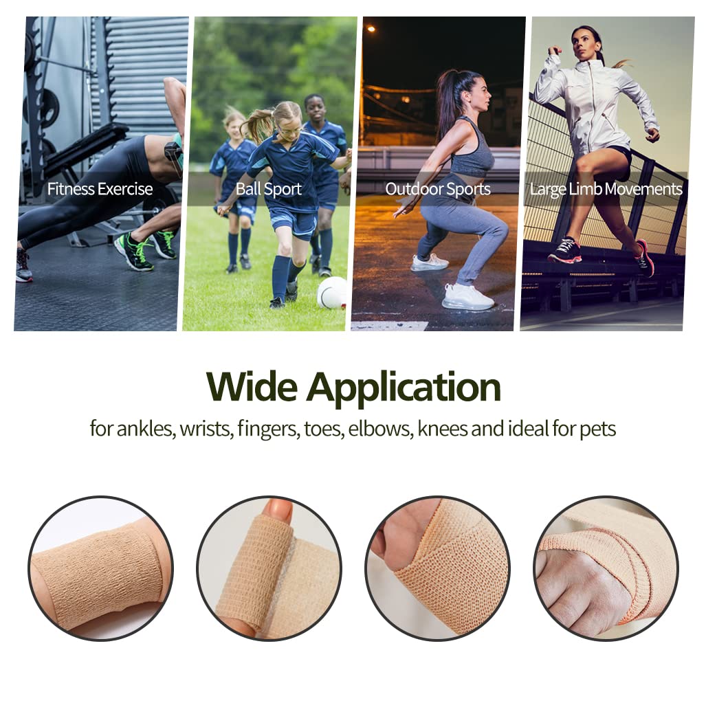 6pcs 2in Self Adhesive Bandage Wraps, Vet Wraps, 12 Colors to Choose, 5 Yard Self Adherent Wraps for Sports, Wrist, Ankle and Swelling