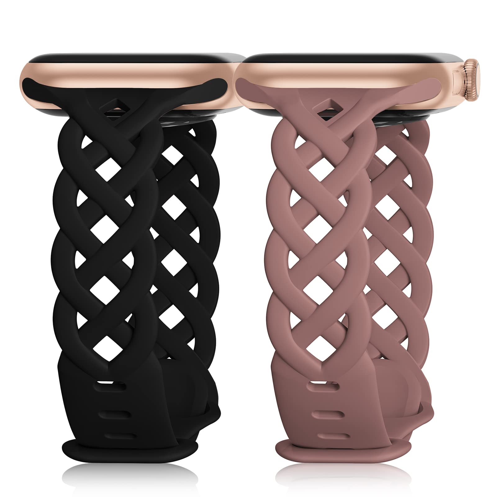 Braided Silicone Bands Compatible with Apple Watch 38mm 40mm 41mm 42mm 44mm 45mm 46mm 49mm for Women, Slim Thin Narrow Hollow-out Strap Cute for iWatch Ultra 2/3 SE 3 Series 11/10/9/8/7/6/5/4/3/2/1