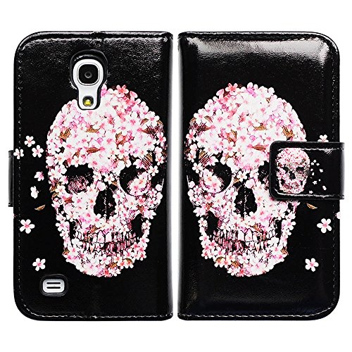 Bfun Packing Bcov Pink Floral Skull Wallet Leather Case For Samsung Galaxy S4 MINI i9190