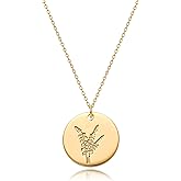 MYEARS Women Birth Flower Necklace Gold Coin Engraved Disc 12 Month Flower Bouquet Pendant 14K Gold Plated Dainty Chain Personalized Floral Jewelry Birthday Gift