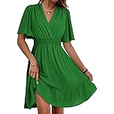 Dokotoo Women's Dress 2025 Summer Deep V Neck Elegant Ruffle Mini Dress Waist Dresses S-2XL