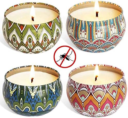 YIIA Citronella Scented Candles Set 4 Natural Soy Wax Travel Tin 2.5oz, Outdoor and Indoor …