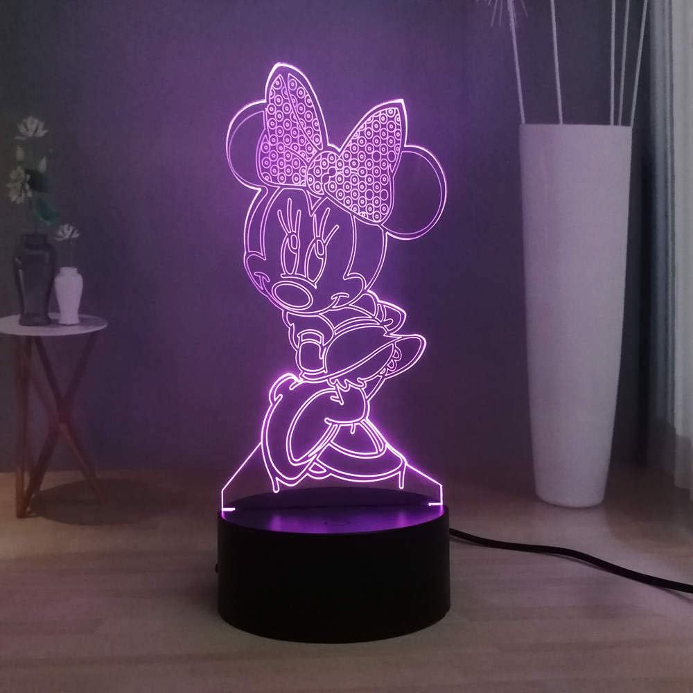 Laysinly Minnie Mouse LED Night Light, USB Remote Control Child Desk Lamp, Kids Bedroom Sleeping Night Lamp Decor Light, Mickey Mouse 3D Table Lamp, Children Birthday Xmas Lighting