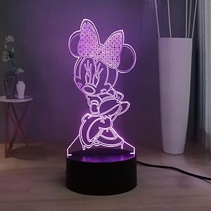 Laysinly Minnie Mouse LED Night Light, USB Remote Control Child Desk Lamp, Kids Bedroom Sleeping Night Lamp Decor Light, Mickey Mouse 3D Table Lamp, Children Birthday Xmas Lighting