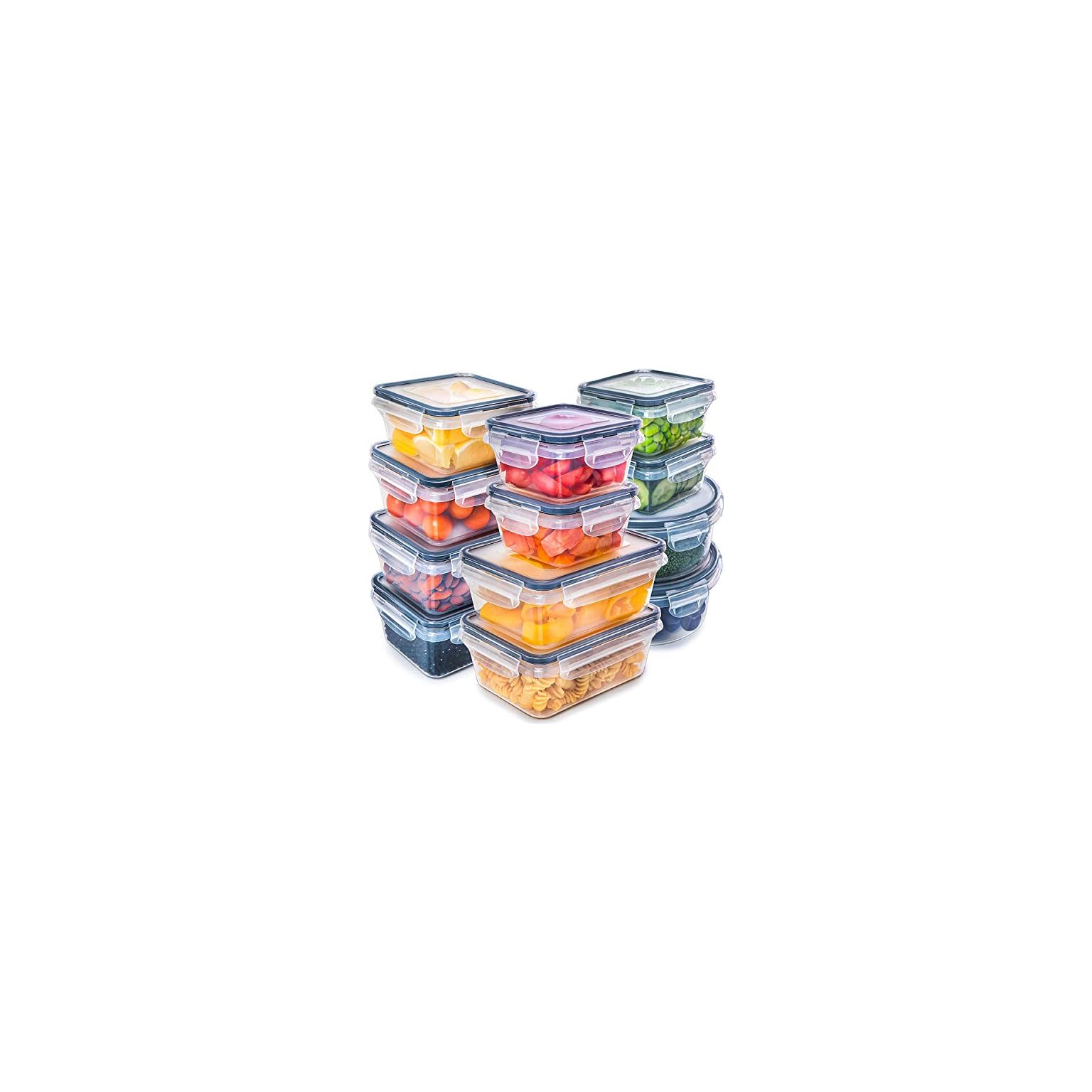 fullstar (12 Pack Food Storage Containers with Lids Black Plastic