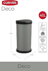 Curver 40L Deco Bin Matt Silver Waste Disposal Kitchen Home Office view 3