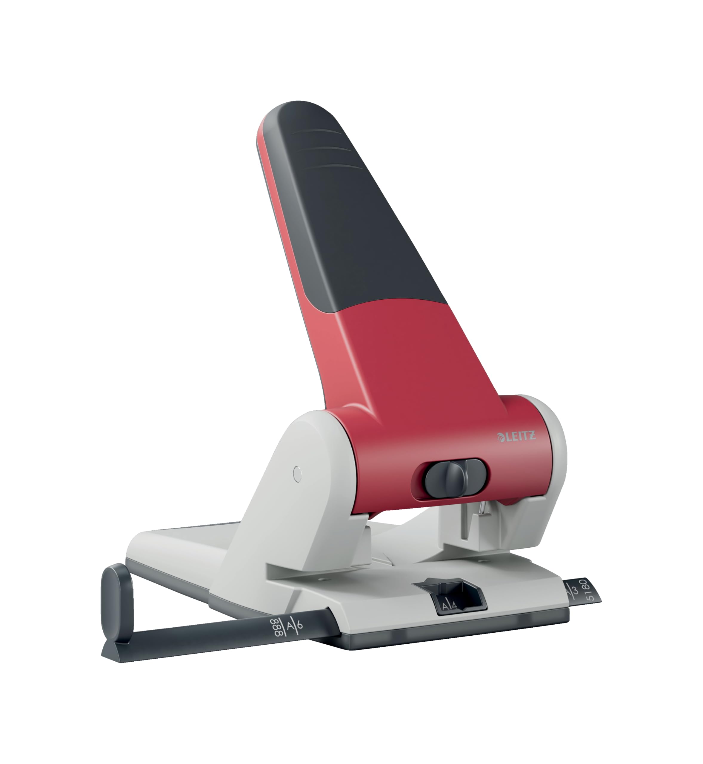 Leitz Heavy Duty Hole Punch, 65 Sheets, Guide Bar with Format Markings, Metal, 51800025 - Red — image 1