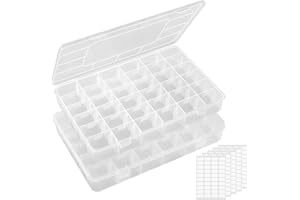 Lifewit 2Pack 36 Grids Clear Stackable Plastic Organizer Storage Box Container with Adjustable Dividers for Beads, Art DIY, C