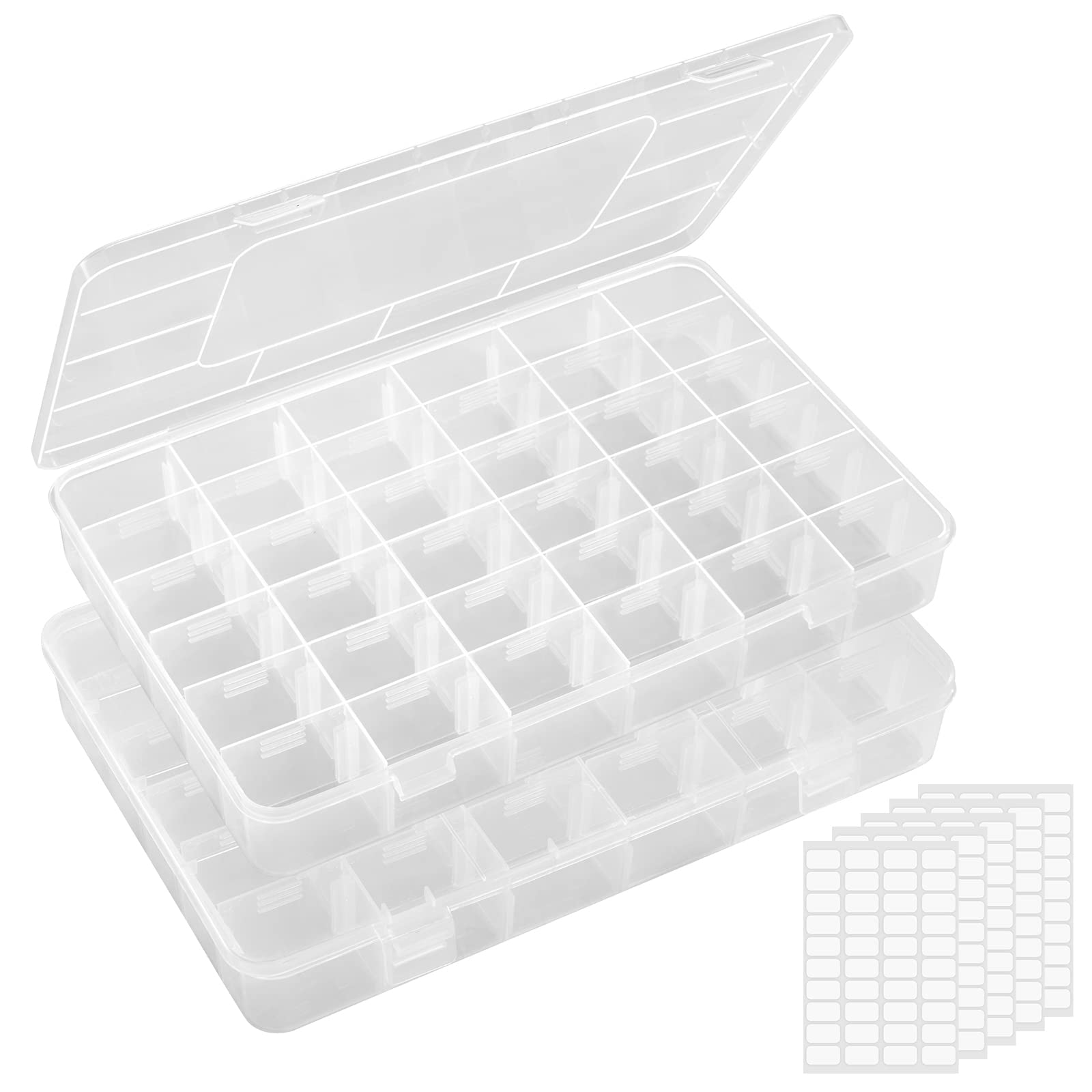 Lifewit 36 Grids Organiser Storage Box, Fishing Tackle Box, Clear Stackable Plastic Container with Adjustable Dividers for Beads, Art DIY, Crafts, Jewelry, with 5 Sheet Label Stickers, 2 Pack