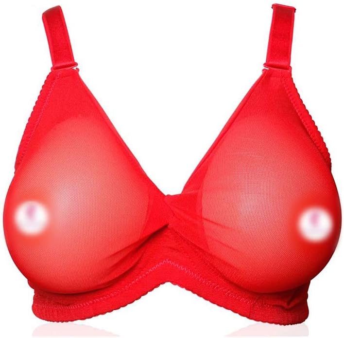 QYNEIKU Men's Fake Breasts Clothing Two in One Fake Breast Bra Nipple Cover Silicone Breast Forms for Crossdressers Mastectomy Prosthesis Bra (Color : Red, Size : 80C)