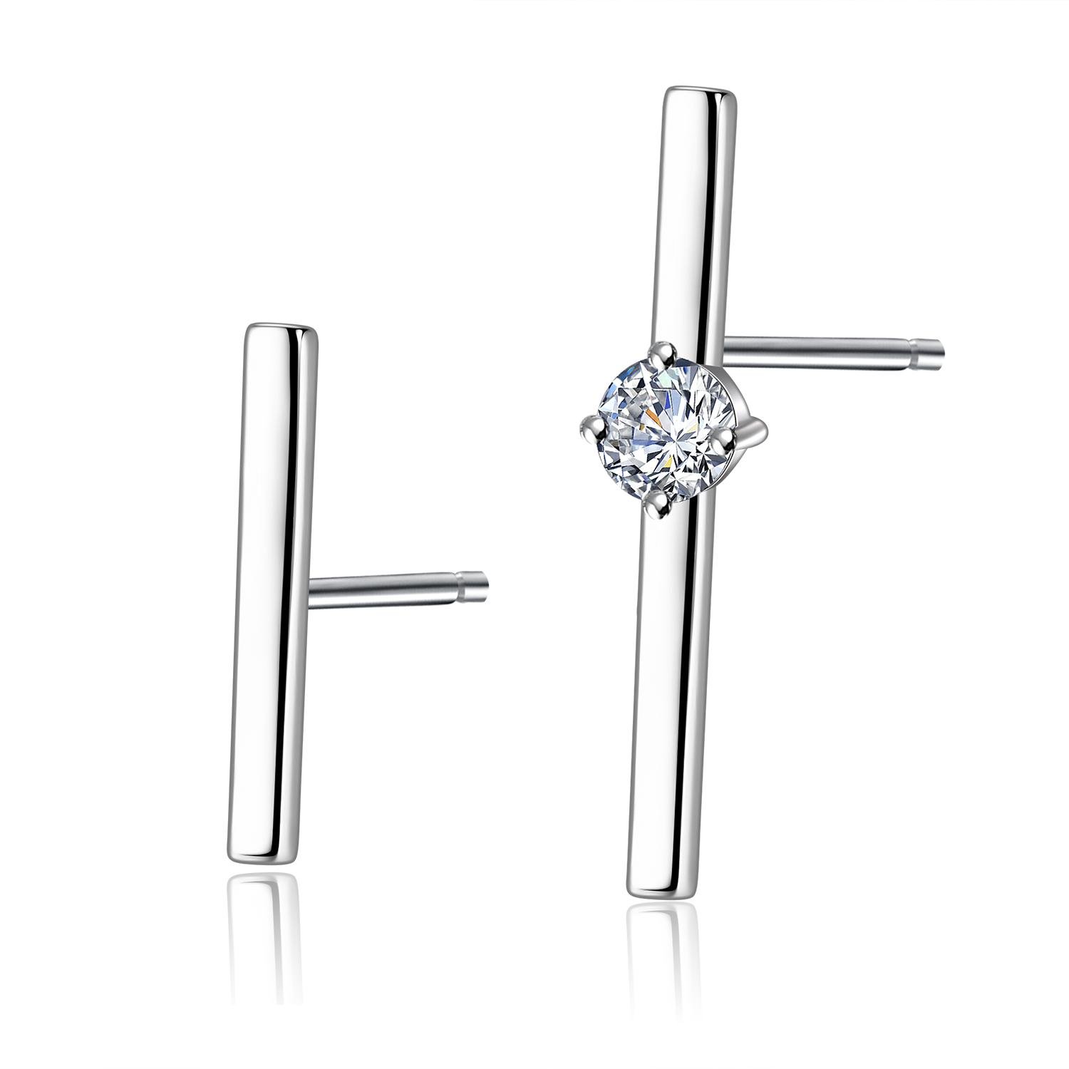 VIKI LYNN Unisex 925 Sterling Silver Cubic Zirconia Asymmetric Stud Earrings