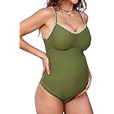 CUPSHE Women's Maternity One Piece Swimsuit Adjustable Strap Ruched Shell Stitched Back Cutout Bathing Suit for Pregnancy