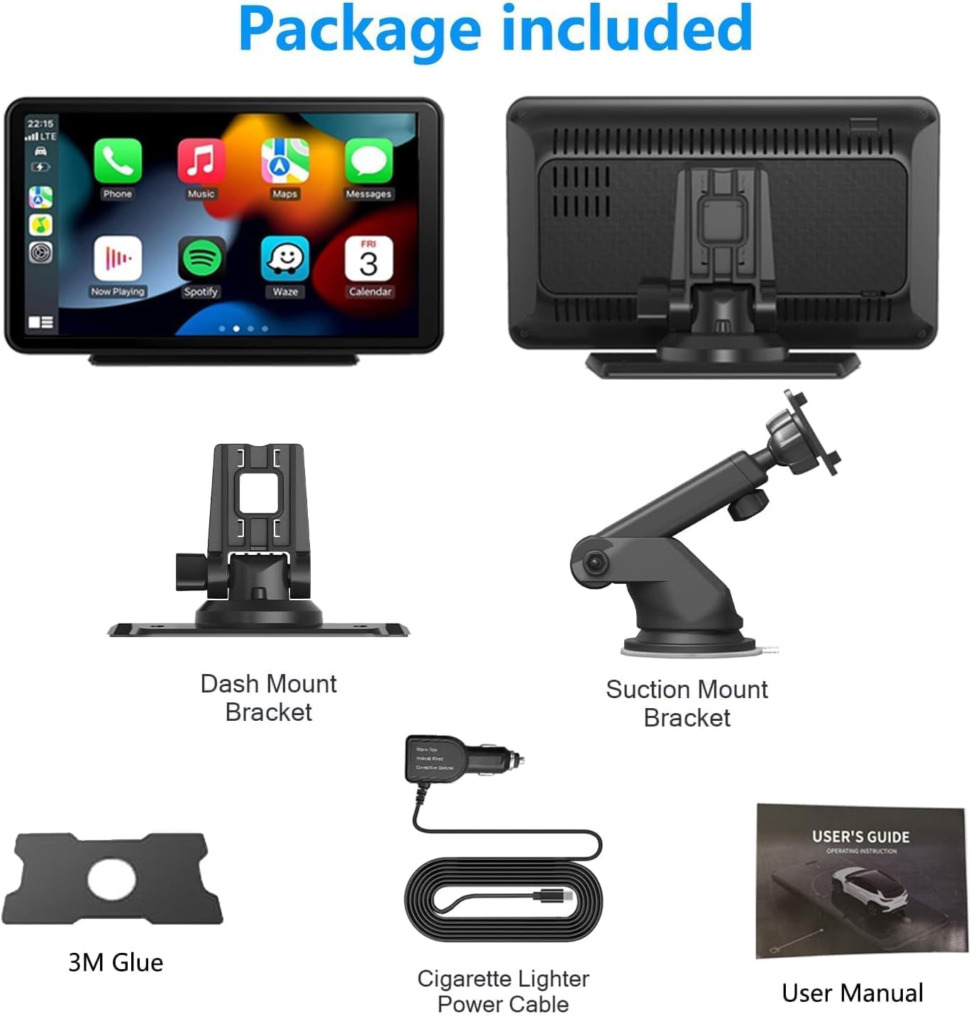 Qulokar 7 Inch Portable Touch Screen Car Stereo with Wireless Carplay & Android Auto,Mirror Link,Bluetooth,AUX,FM,Siri,Voice Control for All Vehicles Q7